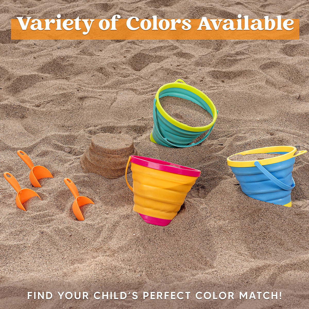 JOYIN foldable pail buckets green set is perfect for camping and sandcastles.