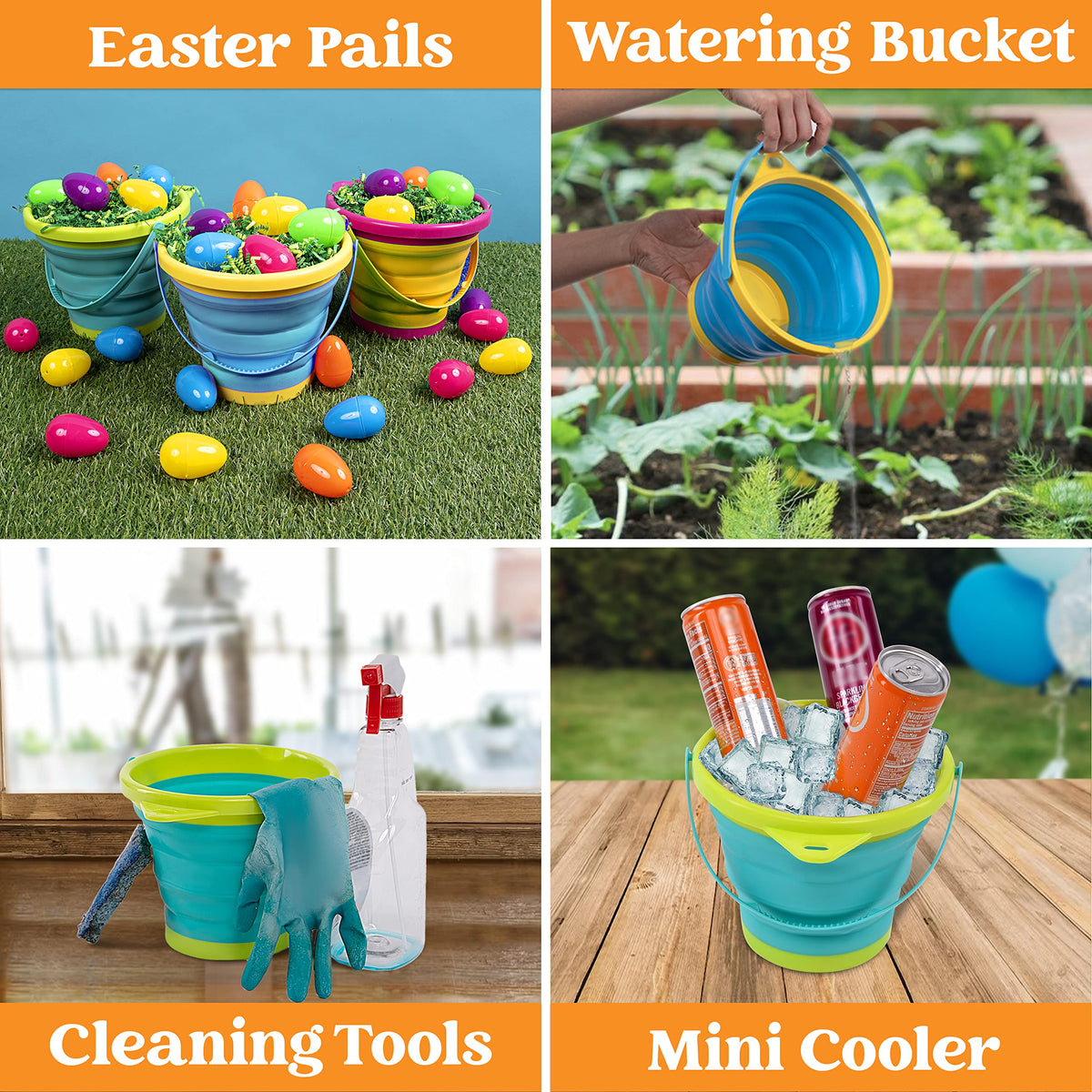 JOYIN foldable pail buckets mesh bag included makes transport easy.