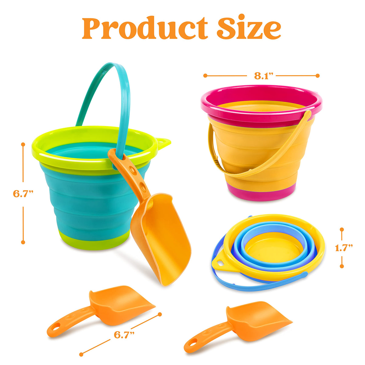 JOYIN foldable pail buckets blue with shovels is perfect for beach fun.