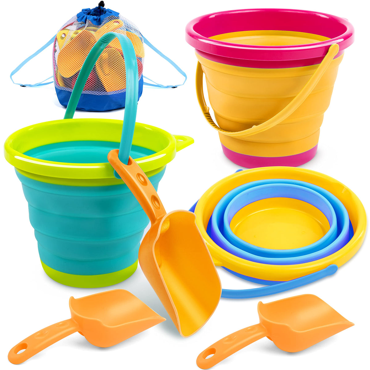 JOYIN foldable pail buckets yellow set is ready for sunny beach play.