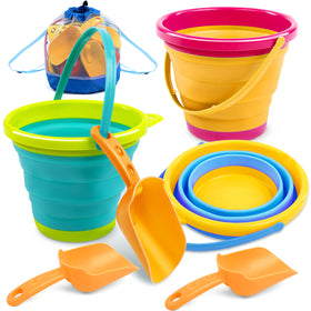 JOYIN foldable pail buckets yellow set is ready for sunny beach play.