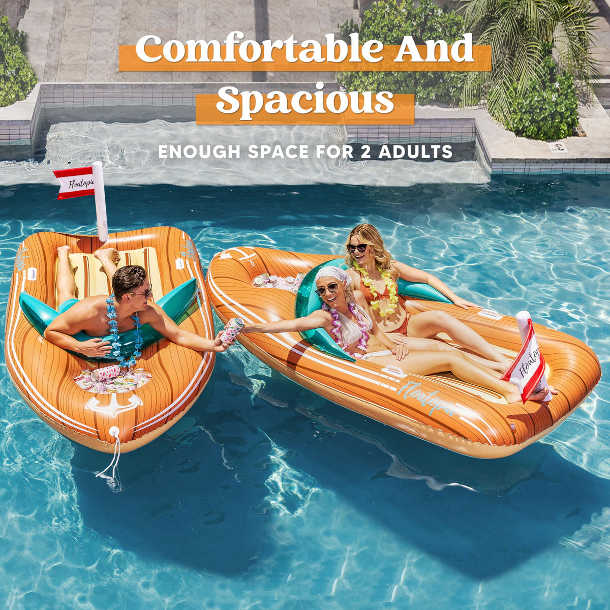 JOYIN Giant Boat Float with windshield headrest for comfortable lounging.