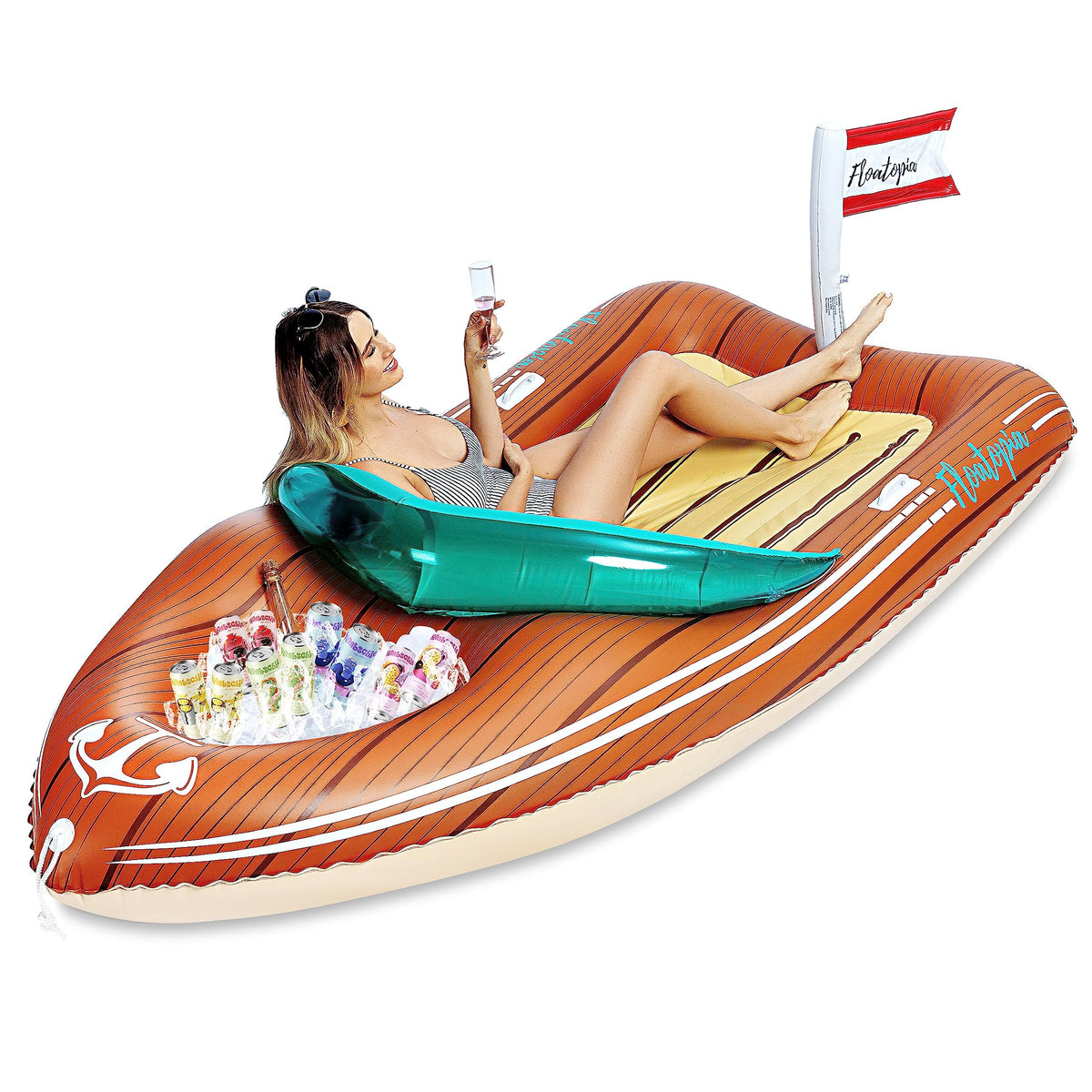 JOYIN Giant Boat Float with Cooler for two; drinks stay cold.