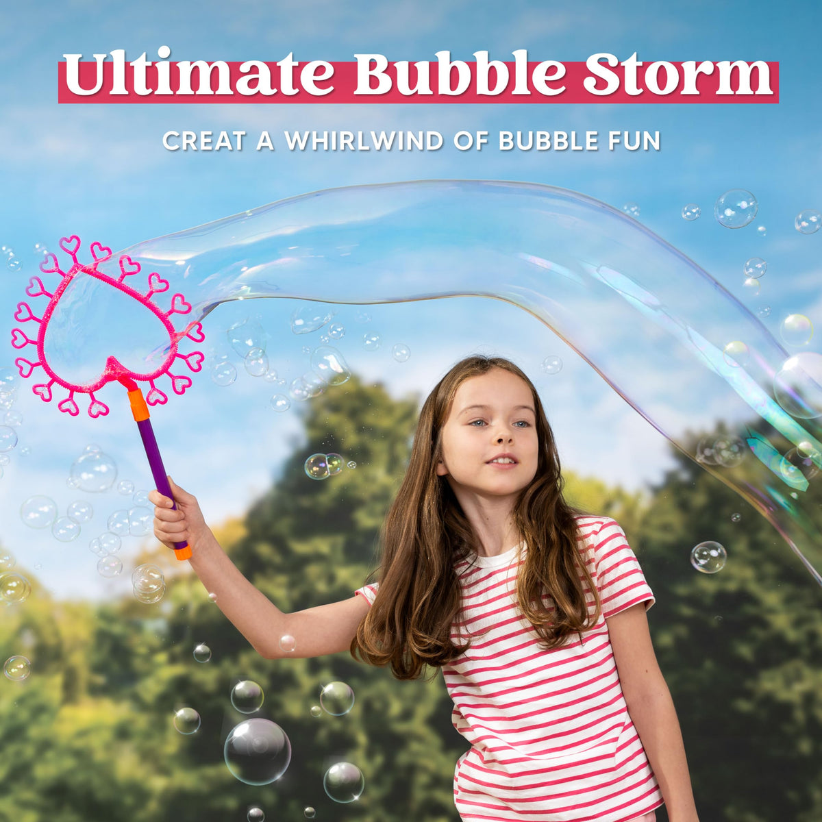 Giant JOYIN bubble wands in assorted colors create dramatic bubbles outdoors