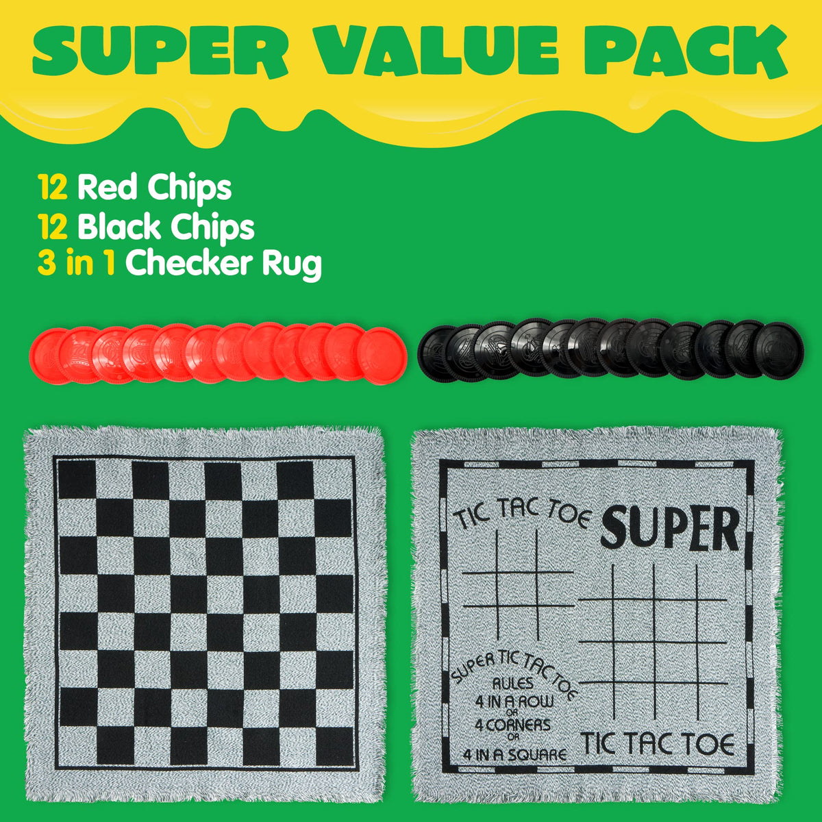 JOYIN giant checkers pieces 24 red black, easy-to-see colors for lively competition.