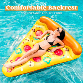 JOYIN Giant Pizza Slice pool float side view highlights cup holders for refreshing beverages.