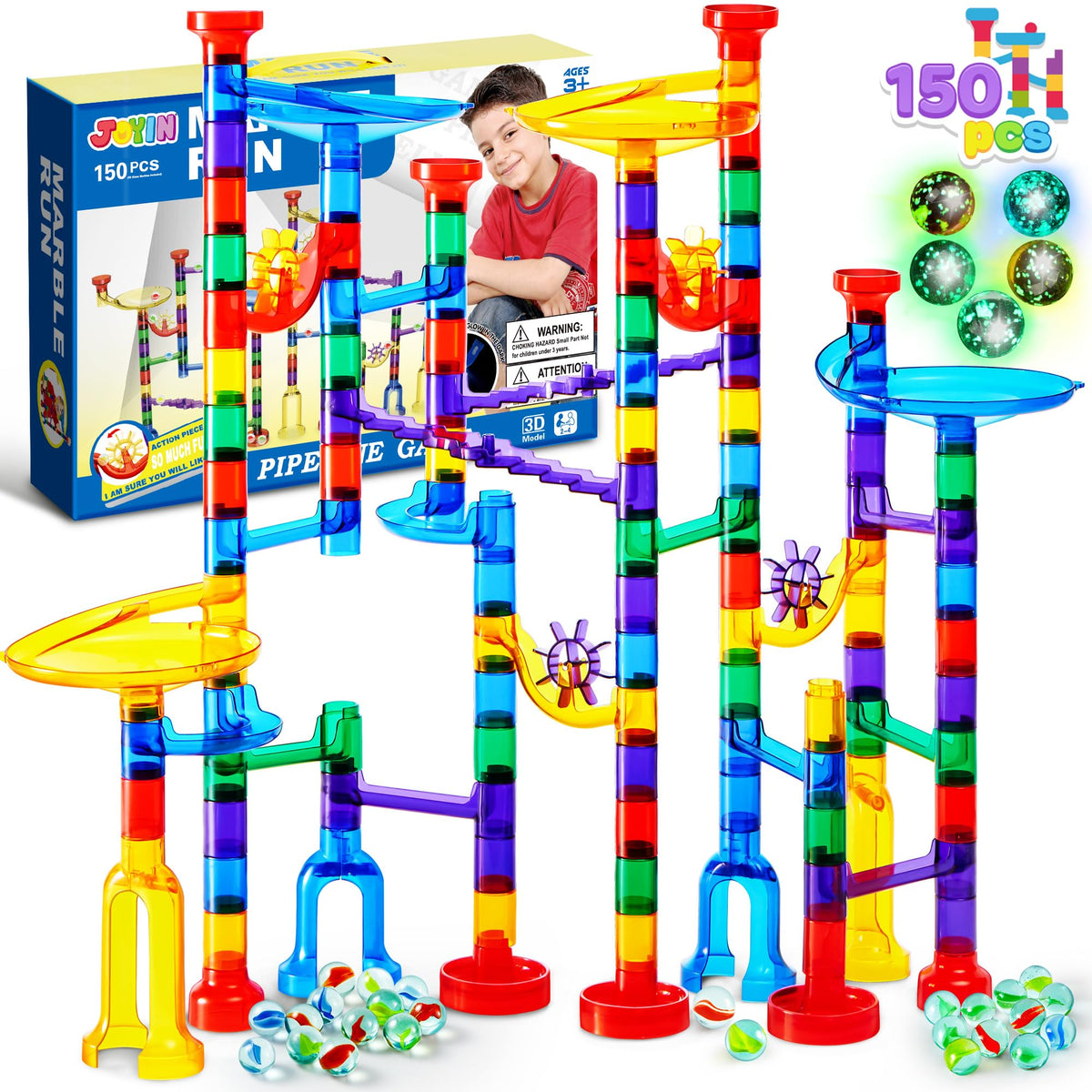 JOYIN glowing marble run pack-shot with glowing marbles and bright tracks