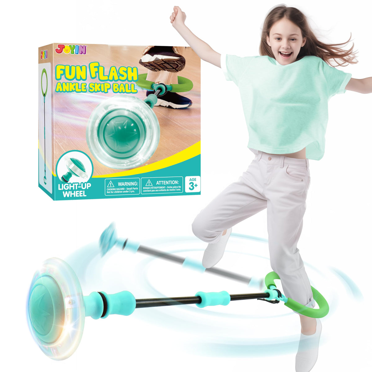 JOYIN green ankle skip ball with flashing lights for vibrant indoor and outdoor play.