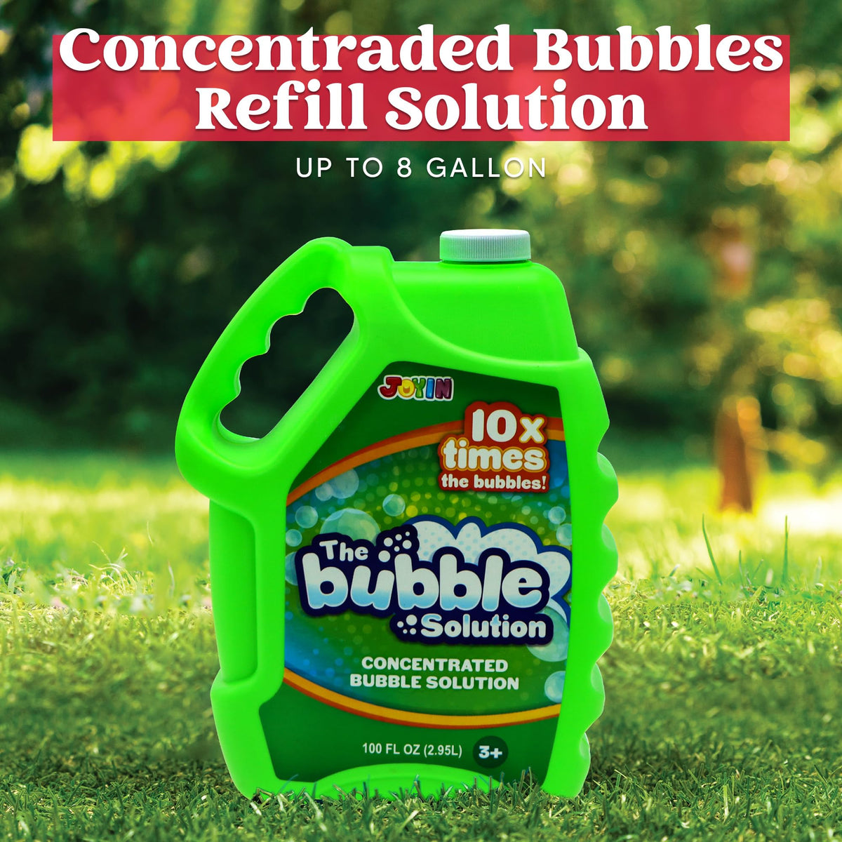 JOYIN green bubble solution demonstrates giant bubbles in a backyard.