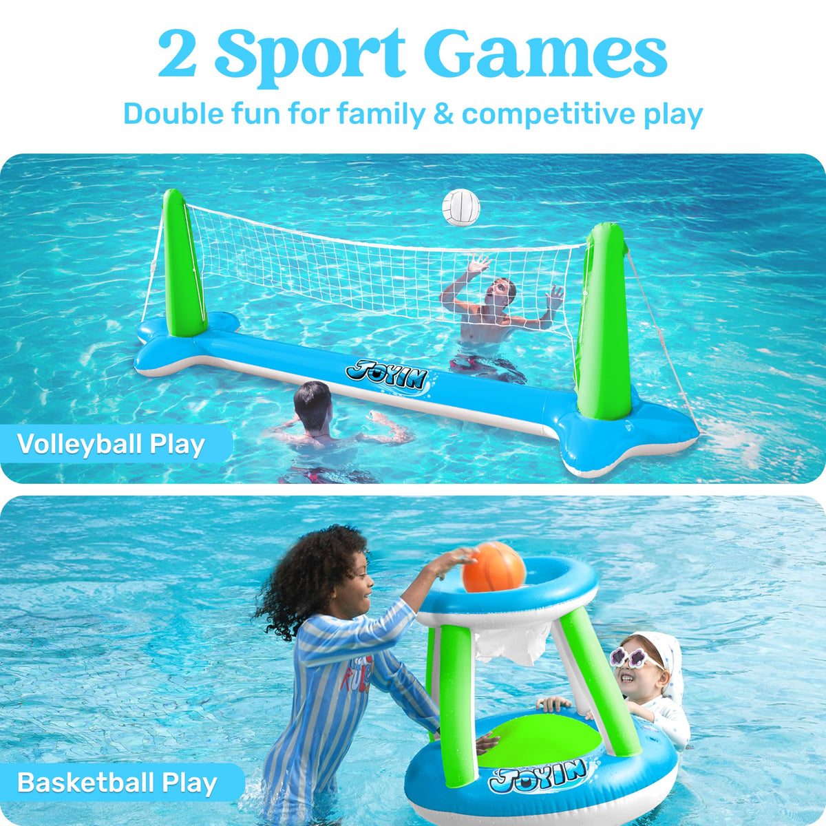 JOYIN inflatable basketball hoop set boosts competitive pool fun