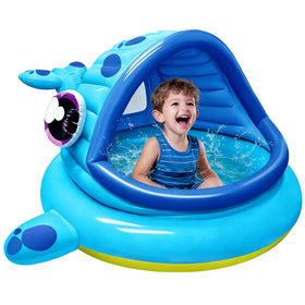 JOYIN inflatable shade kiddie pool with whale design and sun canopy for safe backyard fun