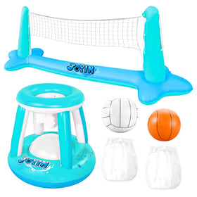 JOYIN inflatable volleyball court in blue pool setup for family fun