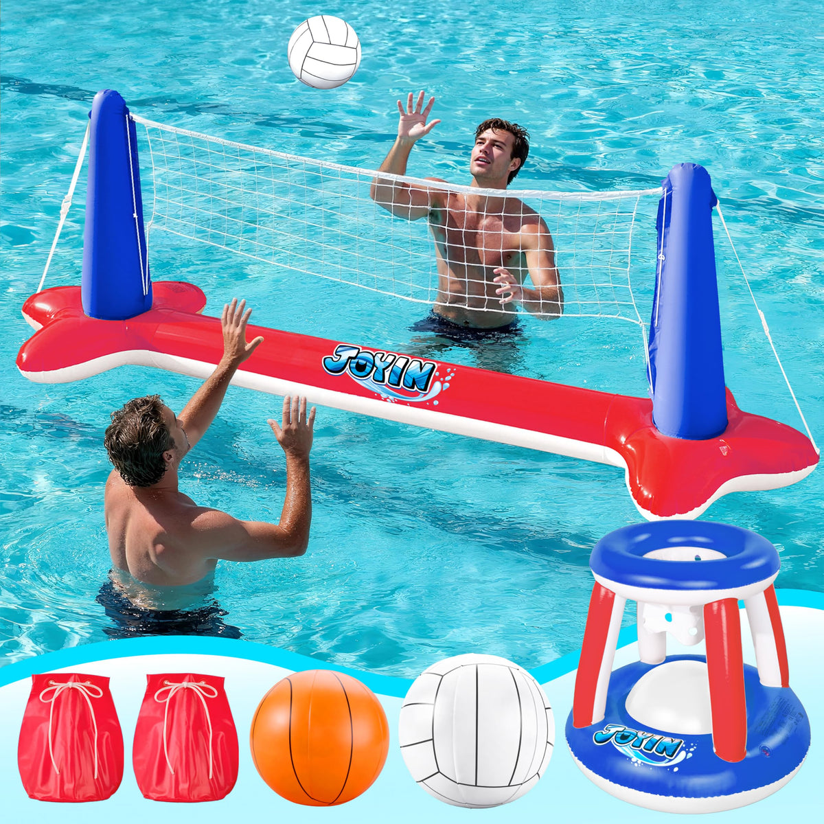 JOYIN inflatable volleyball court for pool play, durable and family friendly.