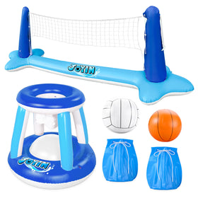 JOYIN inflatable volleyball net pool float in dark blue for summer play