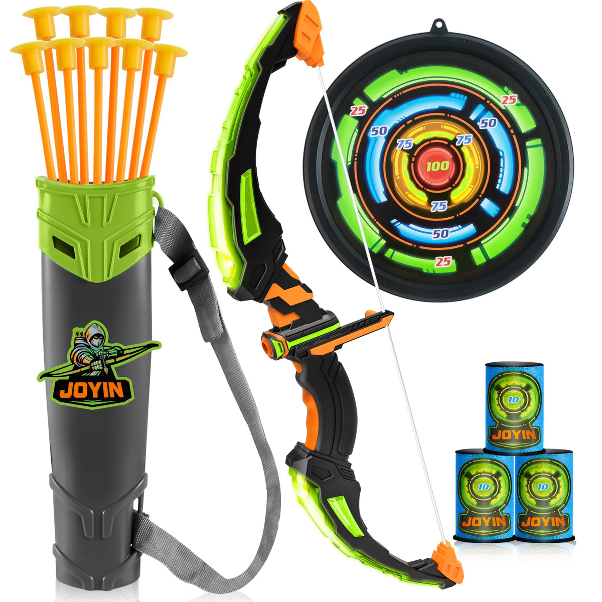 JOYIN kids bow with LED bow in action for safe, engaging archery play.