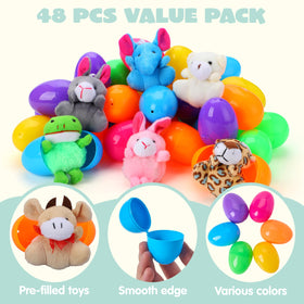 JOYIN kids enjoying Easter egg hunt with plush prize inside.