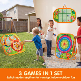 JOYIN kids playing bean bag toss outdoors for active family fun.