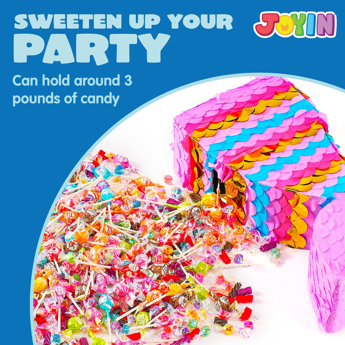 JOYIN Mermaid Tail Pinata includes paper blindfold for playful competition.