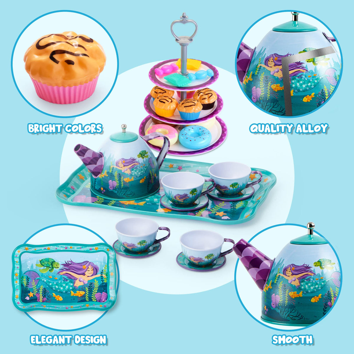 JOYIN mermaid tea set three-tier cake stand for delightful dessert layouts