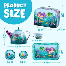 JOYIN Mermaid Tea Set carrying case keeps toys organized for travel.