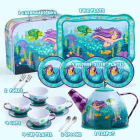 JOYIN mermaid tea set cups in bright colors for festive pretend tea