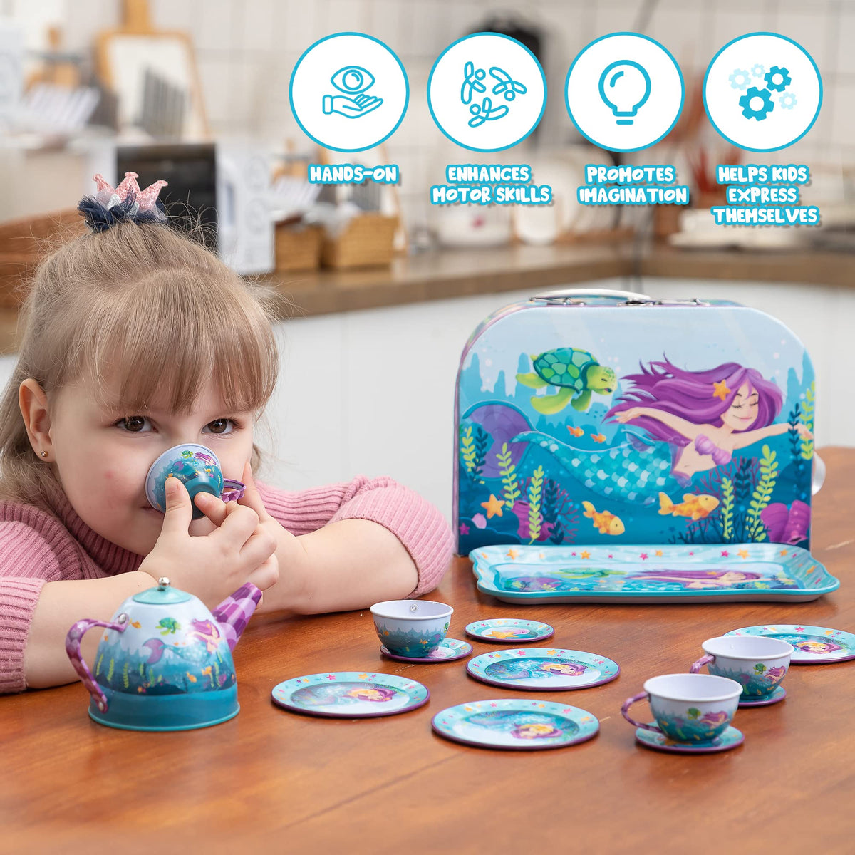 JOYIN Mermaid Tea Set durable materials for lasting indoor and outdoor use.