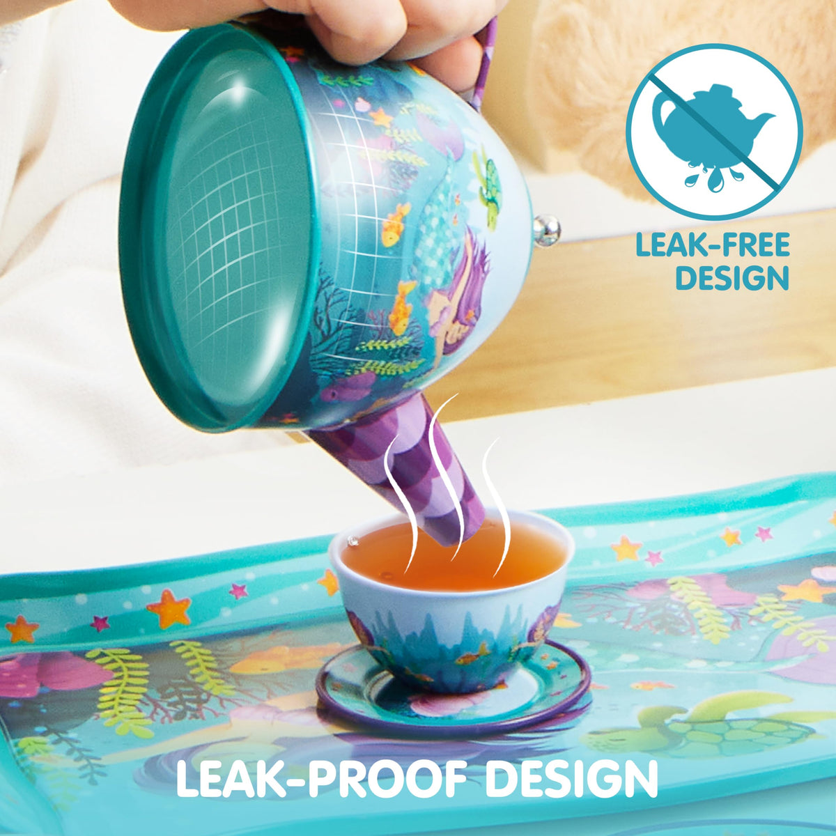 JOYIN Mermaid Tea Set medium plates for coordinated pretend meals.