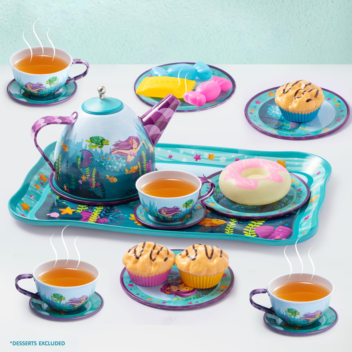 JOYIN Mermaid Tea Set mermaid design sparks magical sea-themed play.