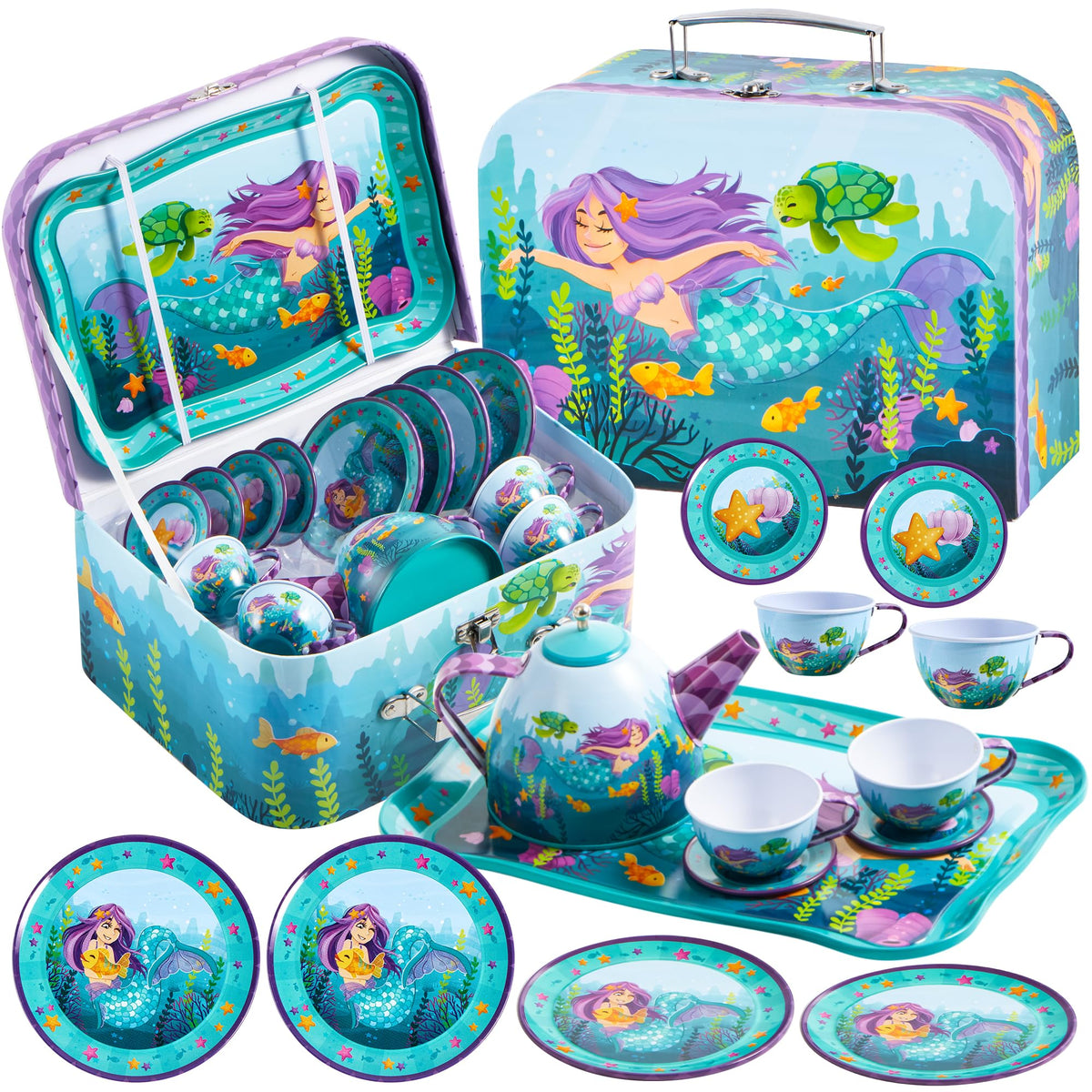 JOYIN Mermaid Tea Set teapot for imaginative play and pretend tea time.