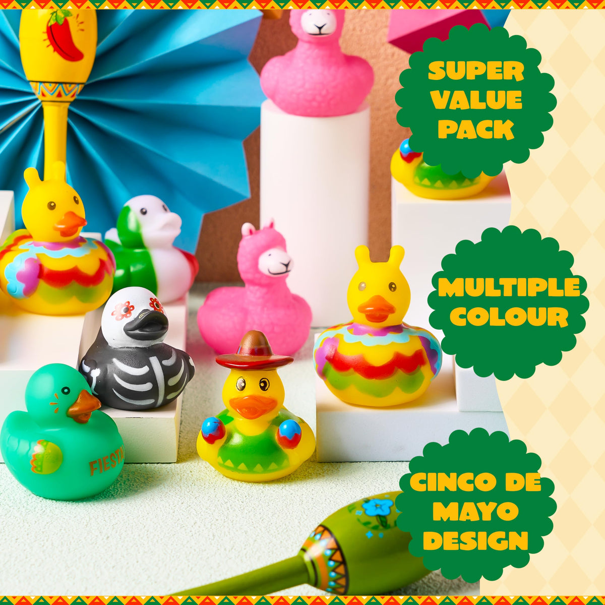 JOYIN fiesta ducks fit inside gift bags as colorful party favors.