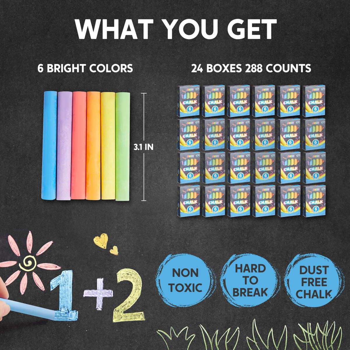 JOYIN mini chalks in bright colors promote easy, kid-friendly writing and drawing.