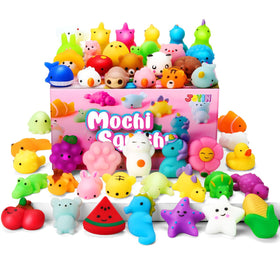JOYIN Mochi squishy set with 100 pieces in varied designs for fun and stress relief.