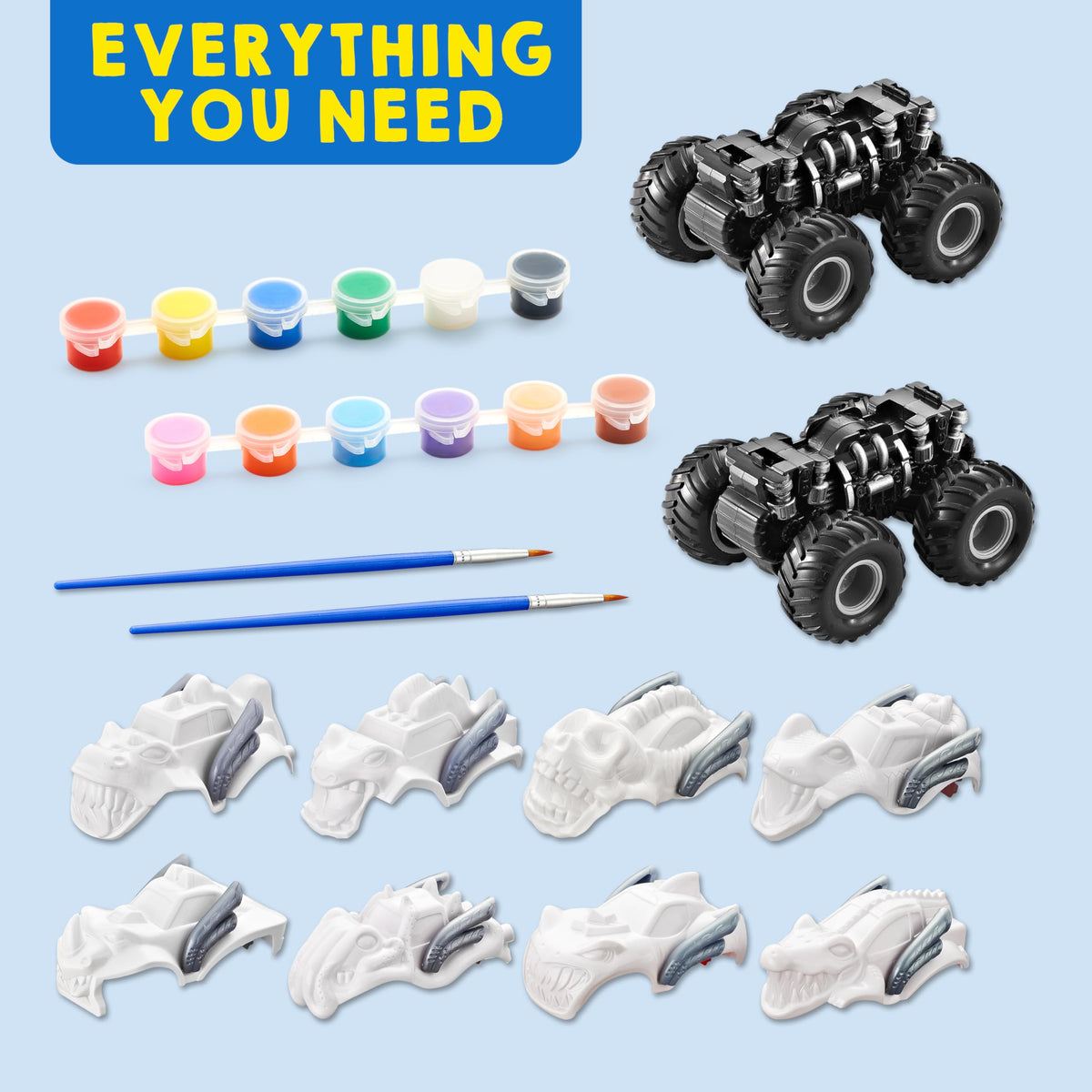 JOYIN Monster Car Kit with paint brushes for kids creativity