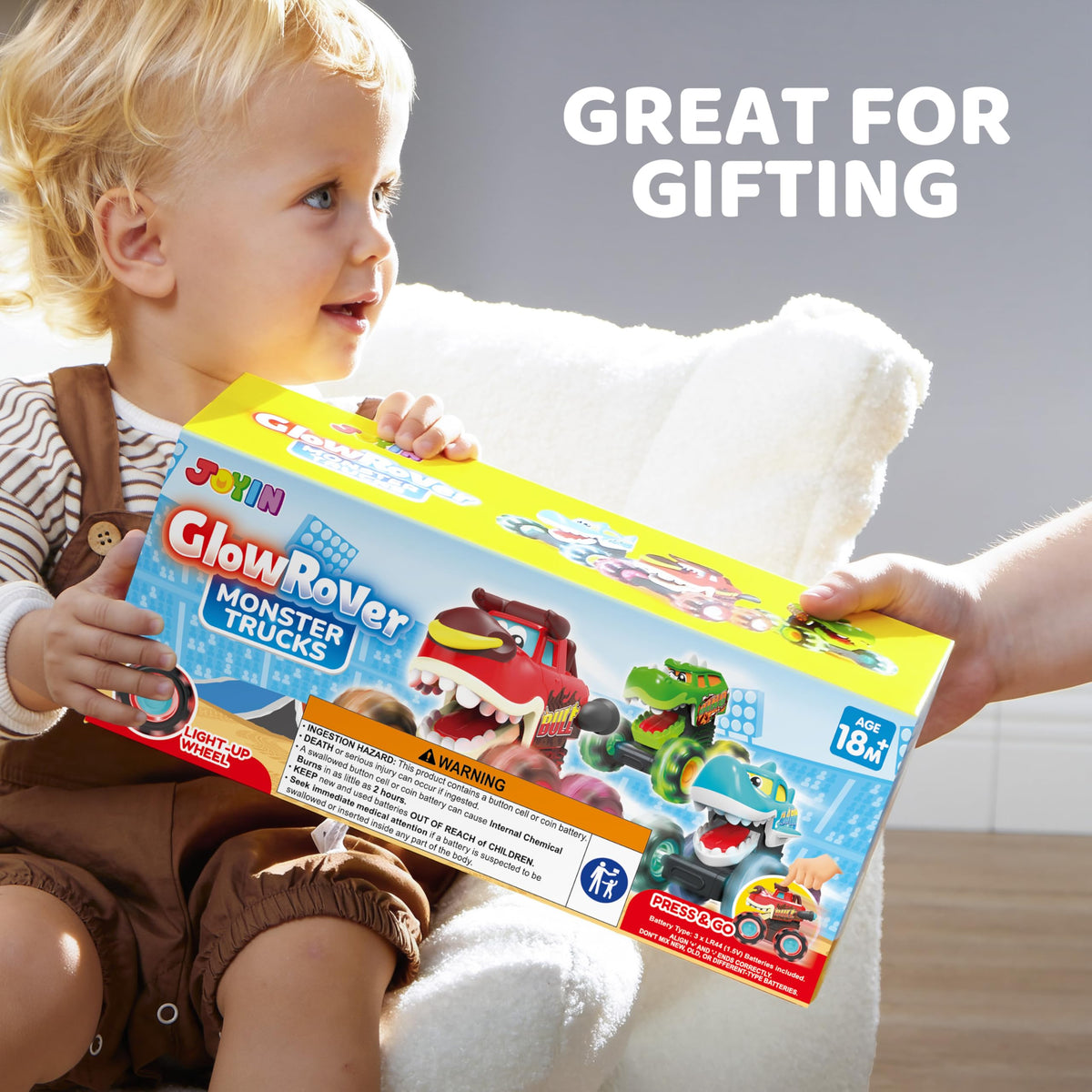 JOYIN Monster Truck Front LED switch provides easy light control for tiny fingers.