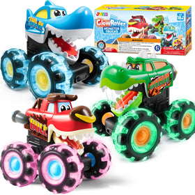 JOYIN Monster Truck Shark with LED wheels lights up playtime and captures toddlers' attention.
