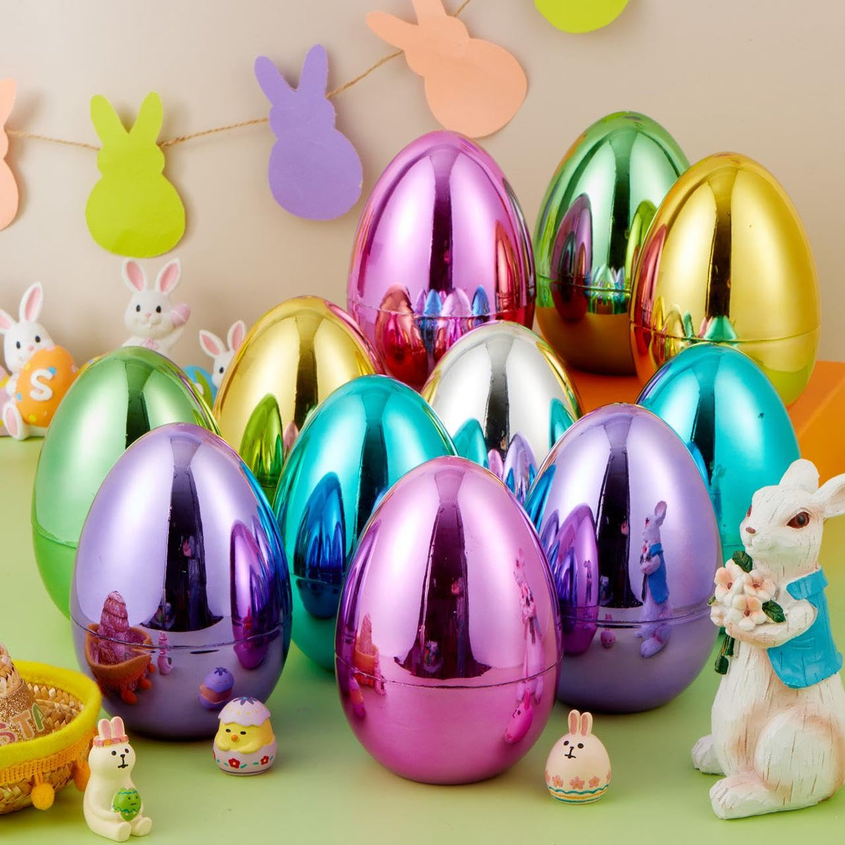 JOYIN outdoor egg hunt setup featuring jumbo metallic eggs