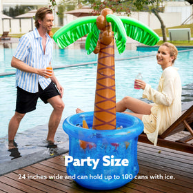 JOYIN palm tree cooler top view with lid, keeps beverages organized