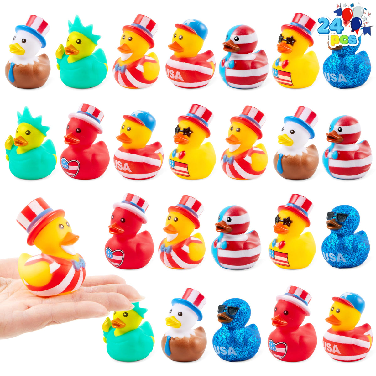 JOYIN patriotic ducks with flag prints for bath time fun and holiday décor.
