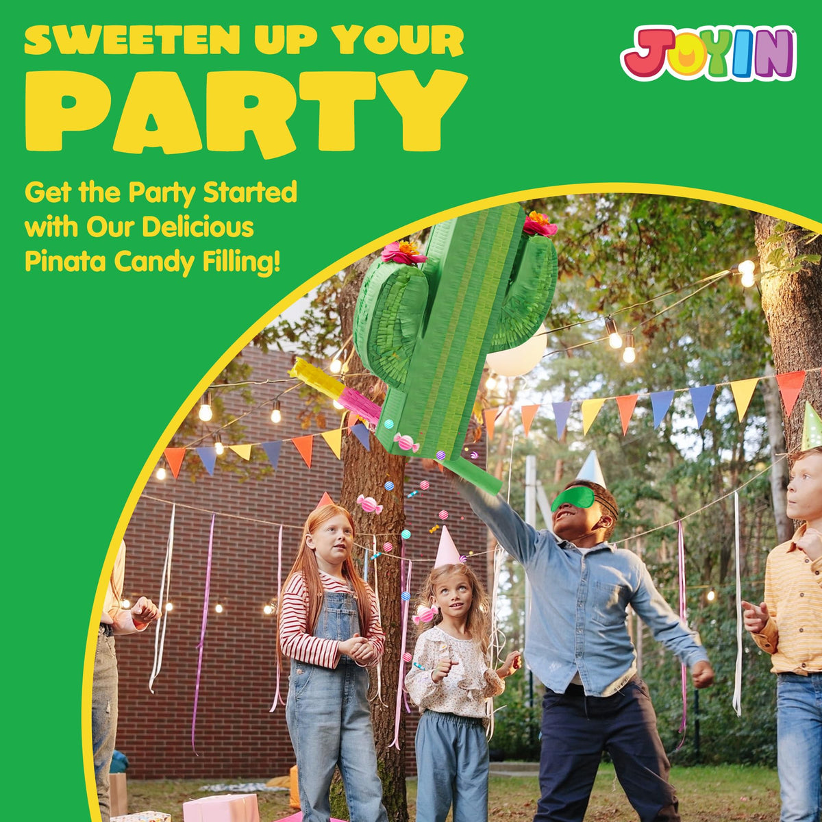 JOYIN cactus pinata candy reveal after a strike during the party