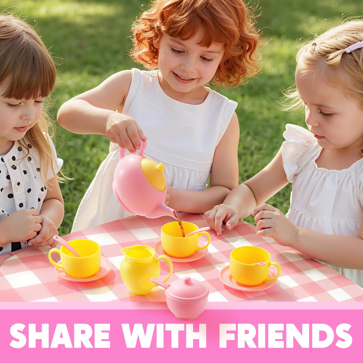JOYIN pink tea set colorfully designed for vibrant visual appeal in play.