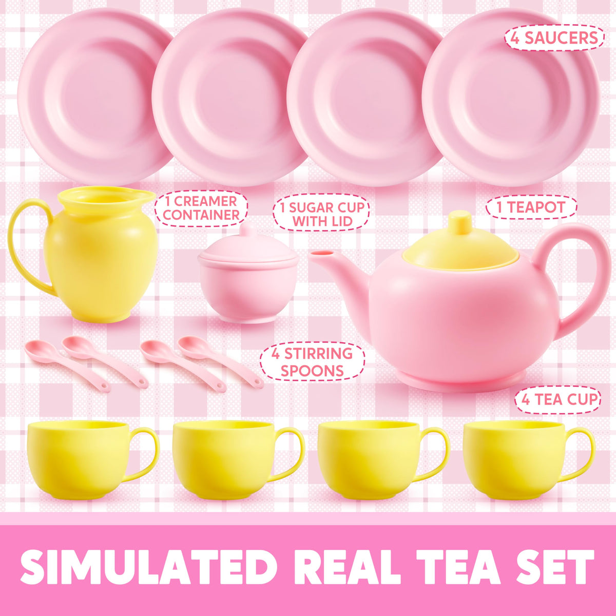 JOYIN pink tea set cups and saucers for sharing and storytelling play.