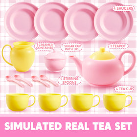 JOYIN pink tea set cups and saucers for sharing and storytelling play.