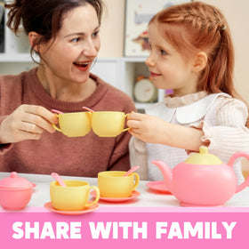 JOYIN pink tea set kids playing to boost imagination and social skills.