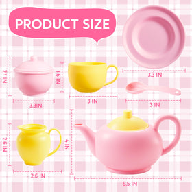 JOYIN pink tea set safety label indicating non-toxic materials for kids.