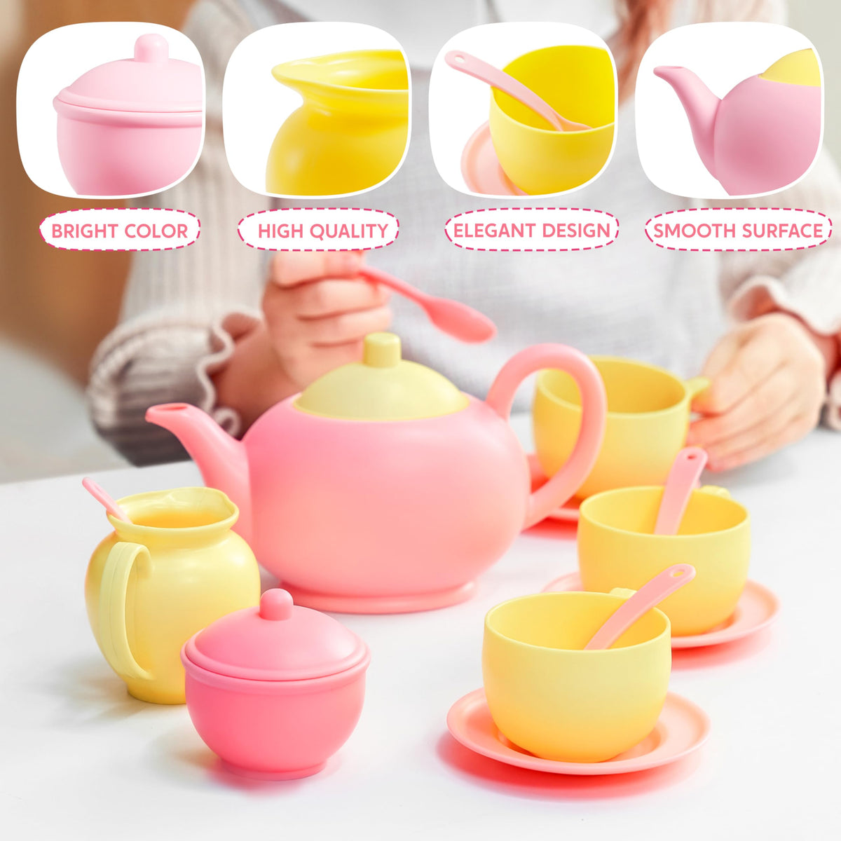 JOYIN pink tea set sugar bowl for role-play rituals and cooperative play.