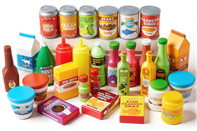 JOYIN play food grocery cans drink—bright cans for color recognition and role play.