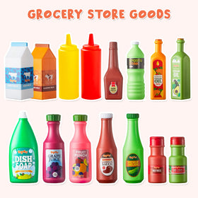 JOYIN play food grocery cans juice—easy lid pop helps fine motor skills.