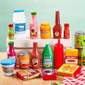 JOYIN play food grocery cans yogurt—soft plastics are safe for little hands.