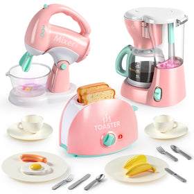 JOYIN play kitchen coffee maker with lights for realistic pretend coffee moments.