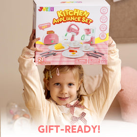 JOYIN complete dining set arranged for kids to host pretend meals.